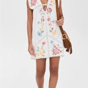 Free People White Floral Embroidered Dress